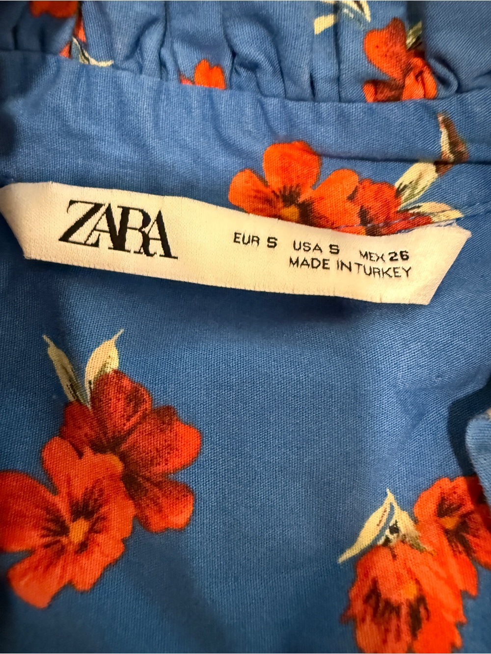 Zara Emma Blue Orange Floral Hibiscus V-Neck Long Sleeve Tunic Mini Dress Small - Picture 3 of 15